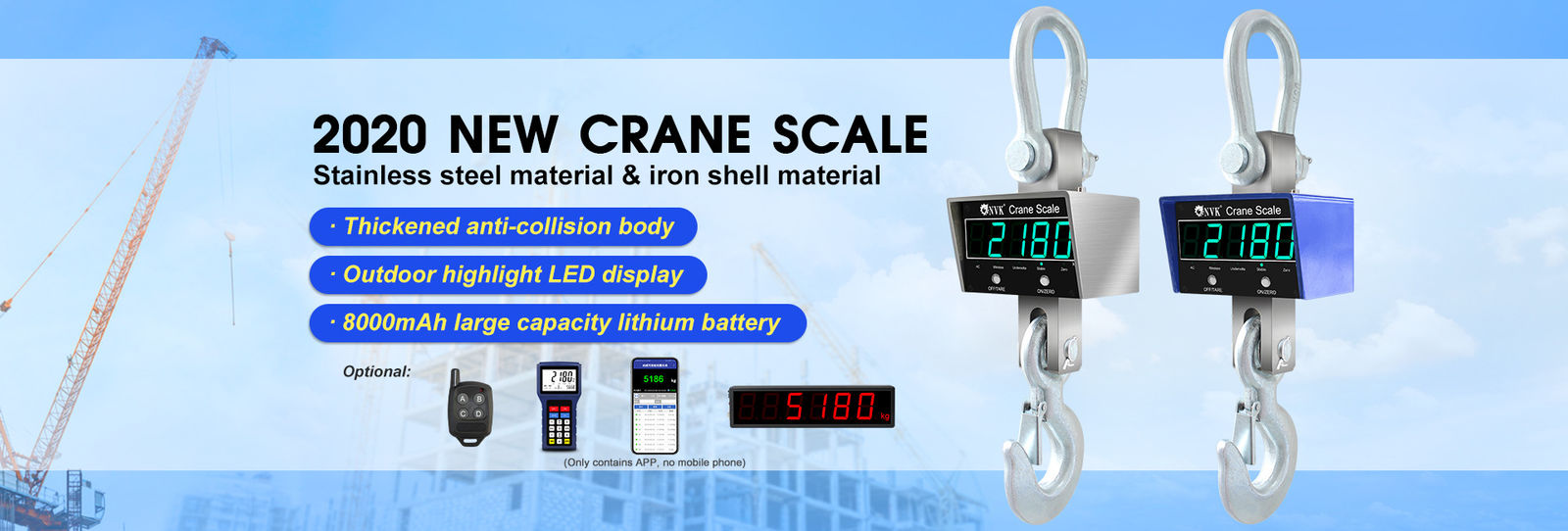 escala de peso de suspensão de aço inoxidável de Crane Scale Hook do telecontrole 1/2/3/5/10T industrial